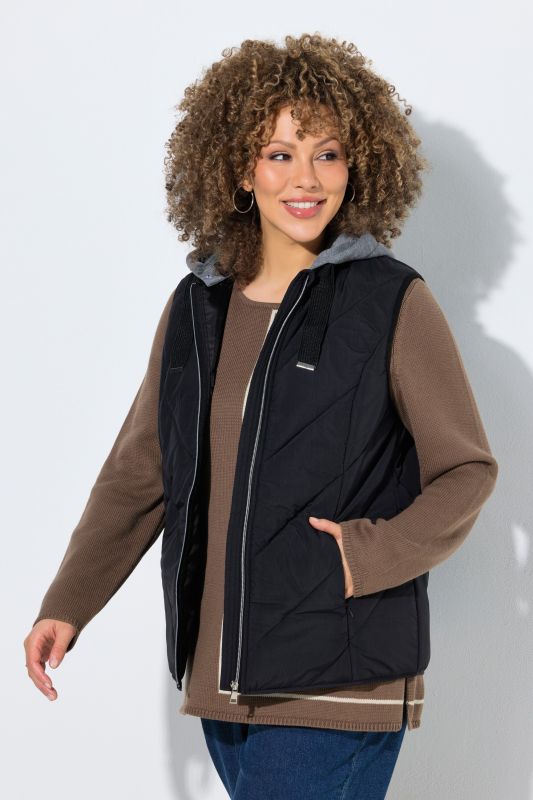 Veste matelassée HYPRAR, modèles sans manches, tissu Crincle effet froissé, capuche, fermeture à glissière à double sens