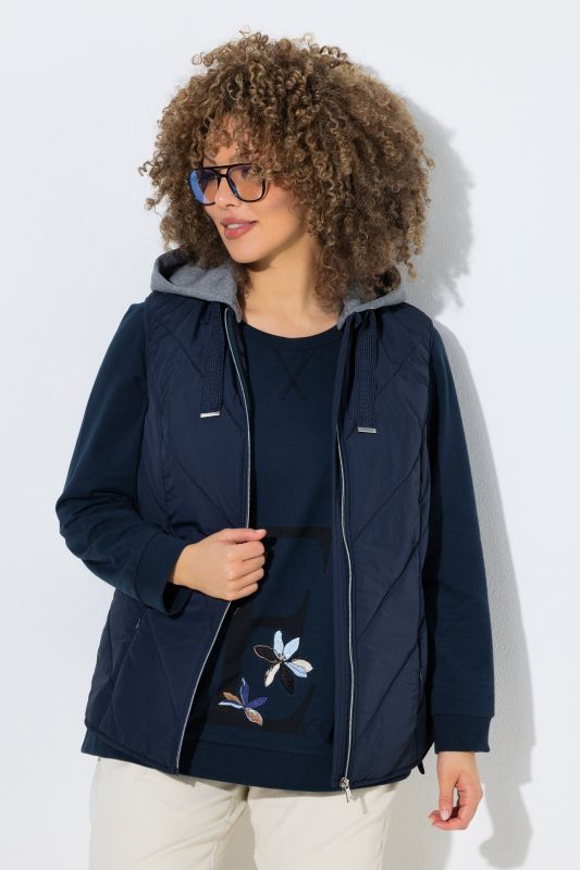 Veste matelassée HYPRAR, modèles sans manches, tissu Crincle effet froissé, capuche, fermeture à glissière à double sens