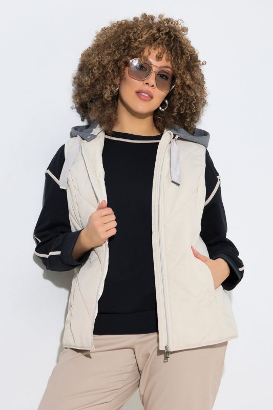 Veste matelassée HYPRAR, modèles sans manches, tissu Crincle effet froissé, capuche, fermeture à glissière à double sens