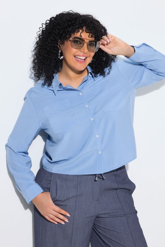 Chemisier rayé, poches sur la poitrine, col chemise et manches longues