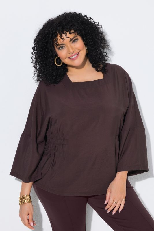 Blouse avec empiècements élastiques, décolleté carré et manches longues