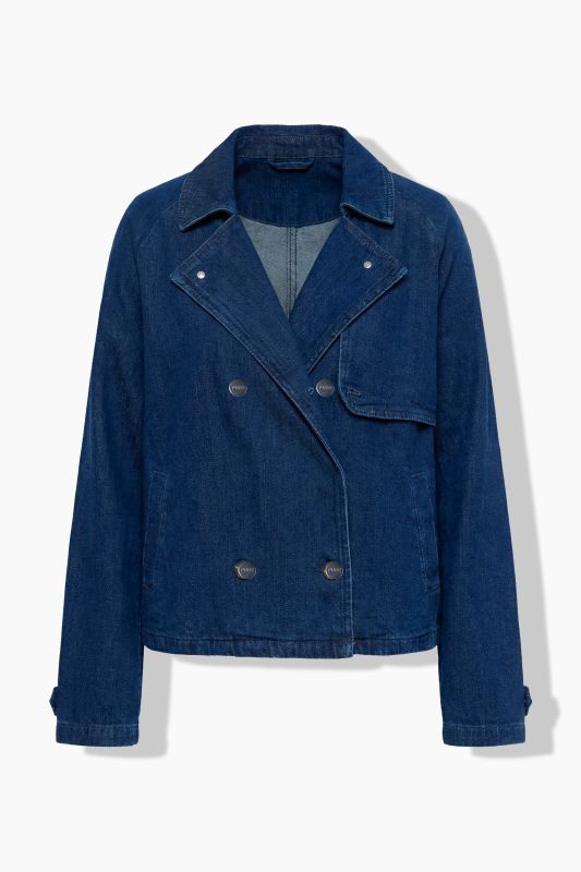 Trench-coat en jean, coton bio, coupe Boxy Fit et double patte de boutonnage