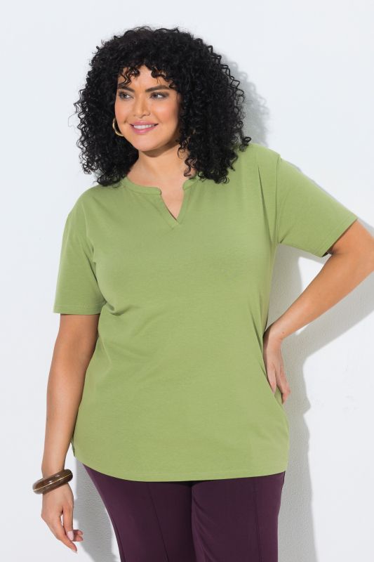 T-shirt oversize, col tunisien et manches courtes