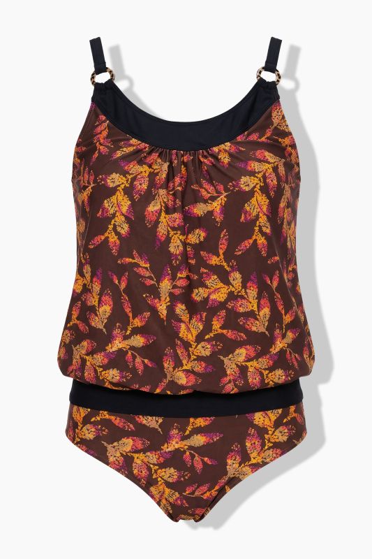 Tankini motif feuilles, bonnets souples et bretelles réglables