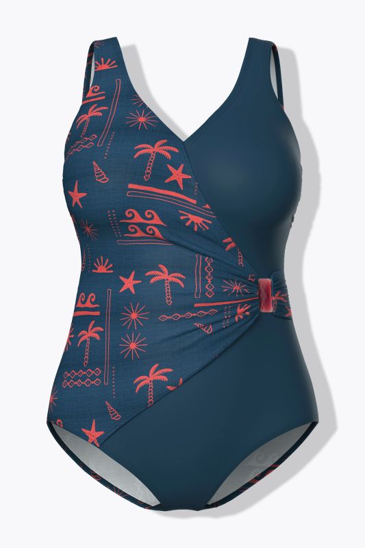 Maillot de bain effet cache-cœur, bonnets souples et nœud fantaisie