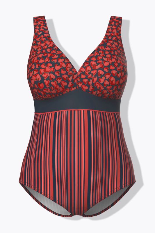 Maillot de bain avec bonnets souples, motif fraises et matière recyclée