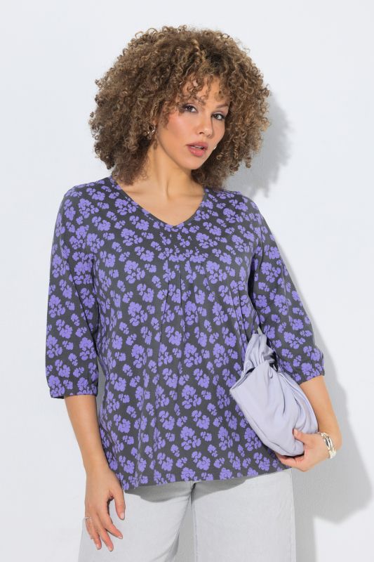 Blouse oversize, pli fantaisie, décolleté en V et manches 3/4