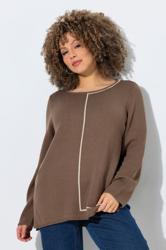 Pull col rond et manches longues, rayure fantaisie sur la partie gauche