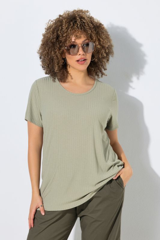 T-shirt en jersey côtelé, décolleté rond et manches courtes, coupe Classic Fit