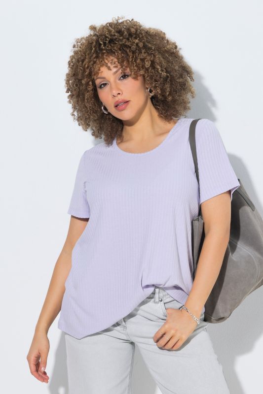 T-shirt en jersey côtelé, décolleté rond et manches courtes, coupe Classic Fit
