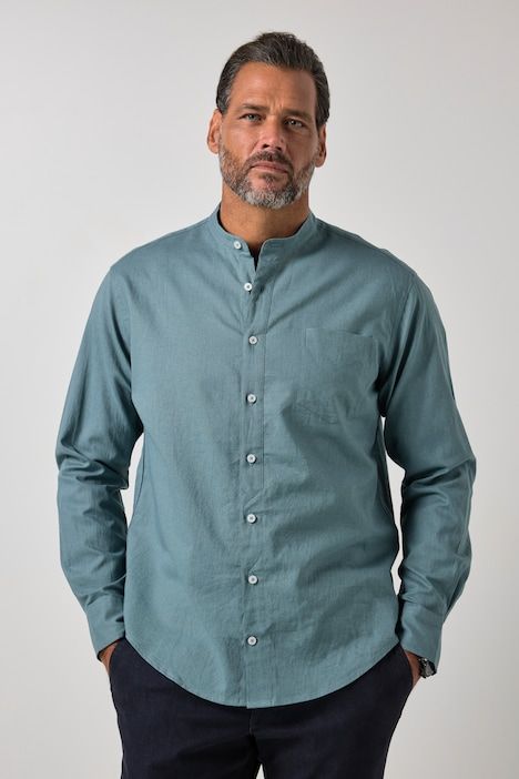 Chemise en lin mélangé JP 1880, manches longues et col officier, coupe Modern Fit - jusqu'au 8 XL