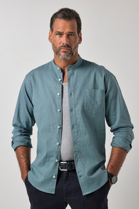 Chemise en lin mélangé JP 1880, manches longues et col officier, coupe Modern Fit - jusqu'au 8 XL