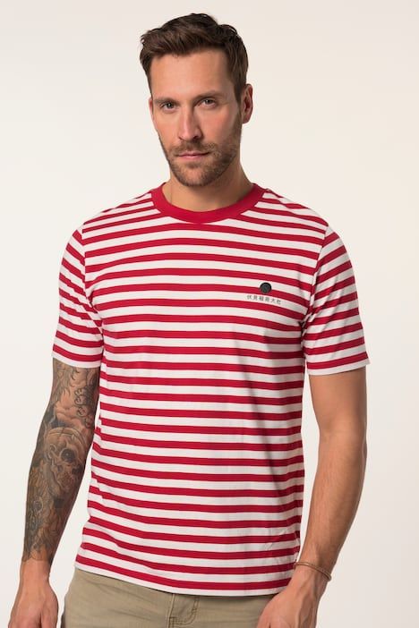 T-shirt JP 1880 à rayures, manches courtes et imprimé sur le devant - jusqu'au 8 XL