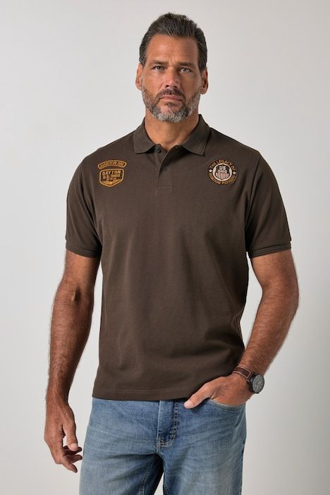 Polo JP 1880 en maille piquée, manches courtes et écussons - jusqu'au 8 XL