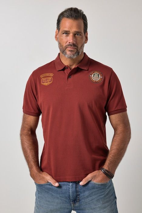 Polo JP 1880 en maille piquée, manches courtes et écussons - jusqu'au 8 XL
