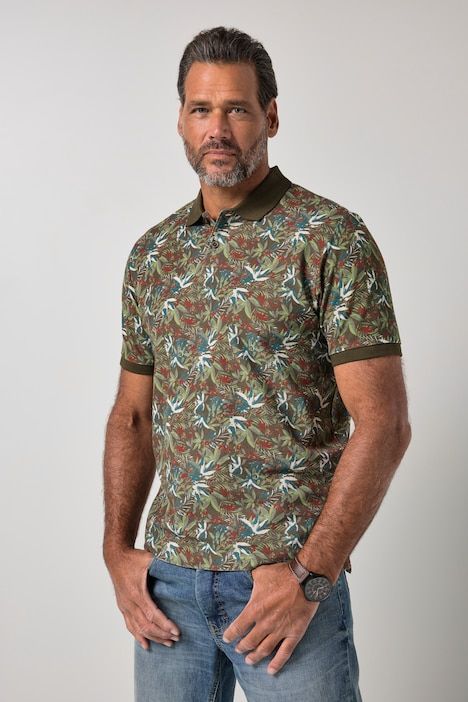 Polo JP 1880 en piqué, imprimé floral et manches courtes - jusqu'au 8 XL