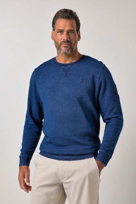 Sweat-shirt à col rond, teinture bleu indigo - jusqu'au 8 XL