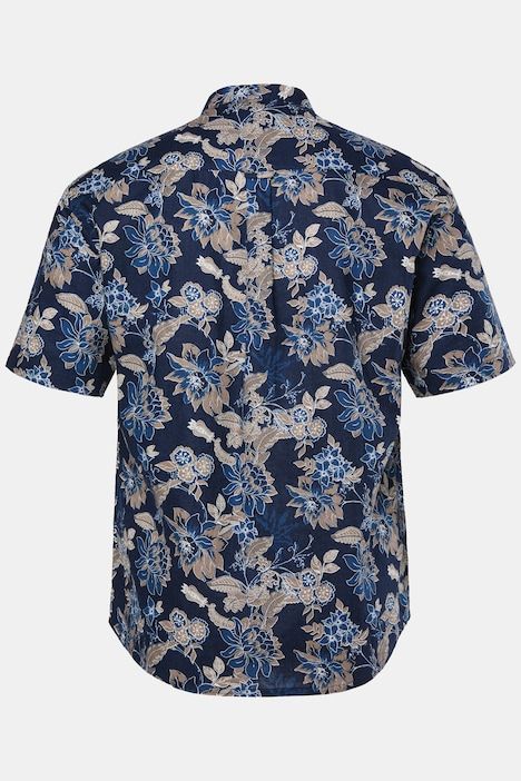 Chemise en lin mélangé, motif à fleurs, col officier et manches courtes, coupe Modern Fit - jusqu'au 8 XL