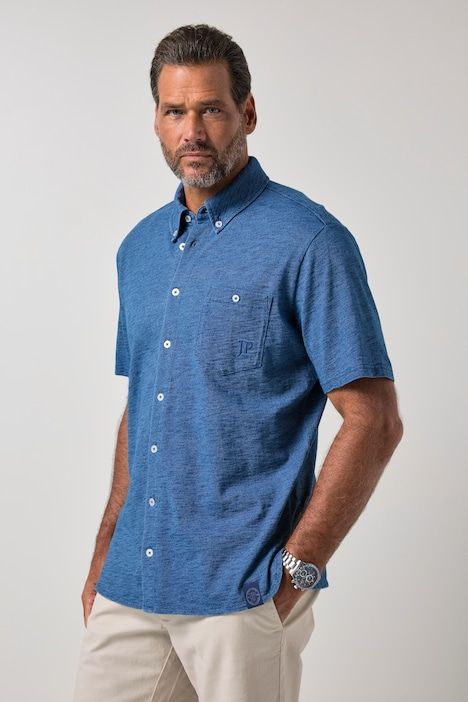 Chemise en jersey, manches courtes et col à pointes boutonnées, coupe Modern Fit - jusqu'au 8 XL