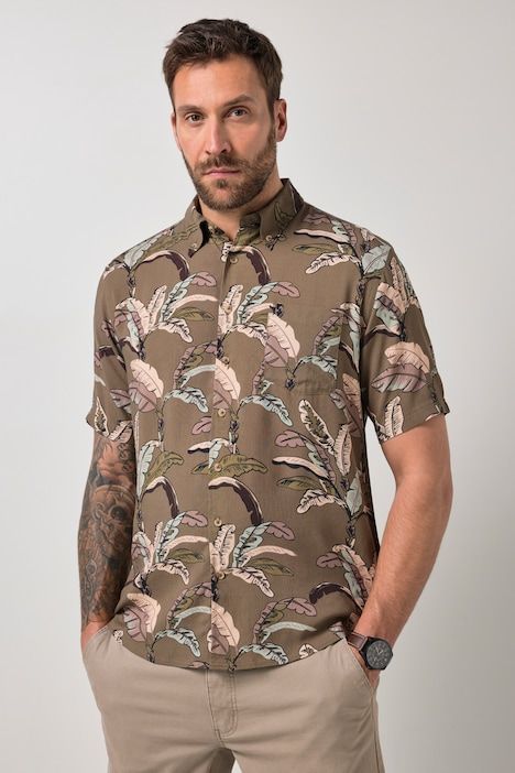 Chemise, manches courtes, viscose, imprimé allover, col boutonné, coupe Modern Fit, jusqu'au 8 XL