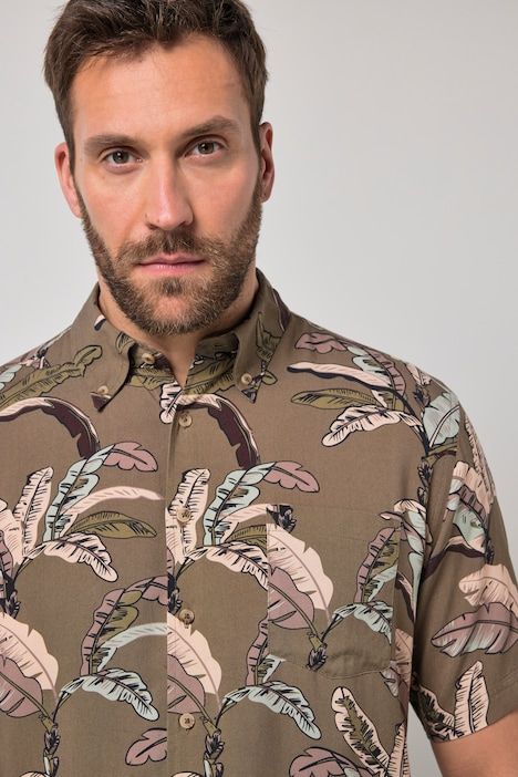 Chemise, manches courtes, viscose, imprimé allover, col boutonné, coupe Modern Fit, jusqu'au 8 XL