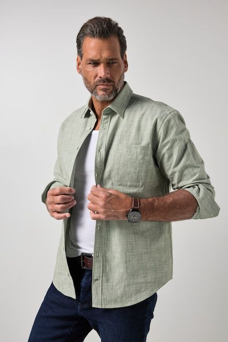Chemise aspect lin, manches longues et col Kent, coupe Modern Fit - jusqu'au 8 XL