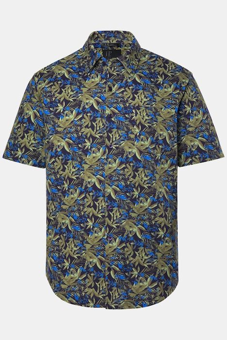 Chemise en piqué FLEXNAMIC®, imprimé all-over, manches courtes et col à pointes boutonnées (boutons dissimulés), coupe Modern Fit - jusqu'au 8 XL