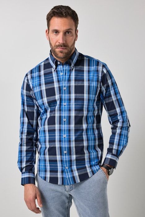 Chemise à carreau FLEXNAMIC®, manches longues et col à pointes boutonnées, coupe Modern Fit - jusqu'au 8 XL