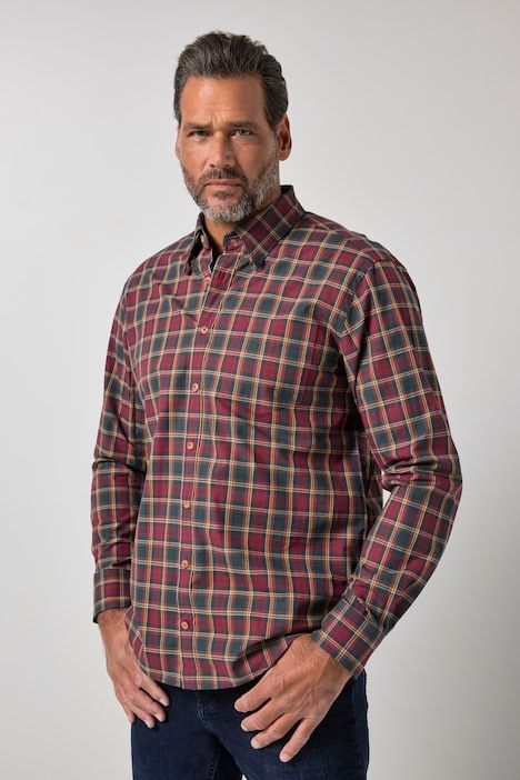 Chemise à carreaux, manches longues et col à pointes boutonnées (boutons dissimulés), coupe Modern Fit - jusqu'au 8 XL