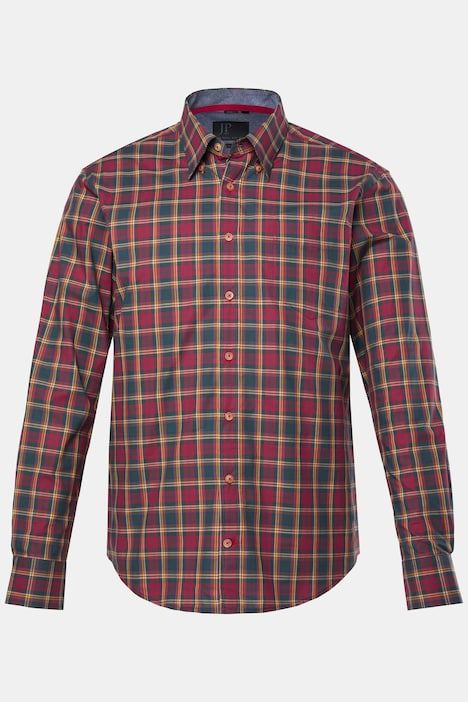 Chemise à carreaux, manches longues et col à pointes boutonnées (boutons dissimulés), coupe Modern Fit - jusqu'au 8 XL