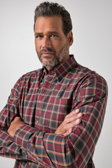 Chemise à carreaux, manches longues et col à pointes boutonnées (boutons dissimulés), coupe Modern Fit - jusqu'au 8 XL