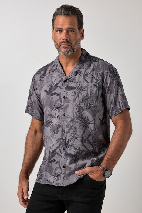 Chemise ultra-légère, imprimé all-over, manches courtes et col cubain, coupe Cuba Fit- jusqu'au 8 XL