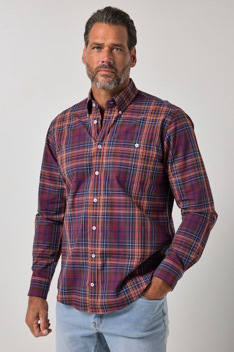 Chemise à carreaux, manches longues et col à pointes boutonnées, coupe Modern Fit - jusqu'au 8 XL