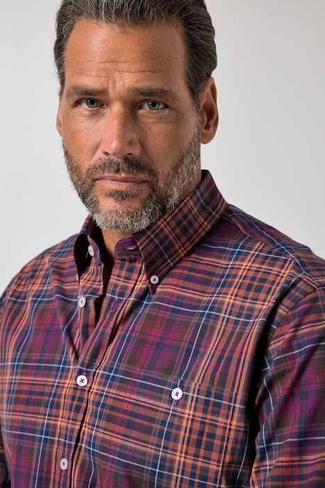 Chemise à carreaux, manches longues et col à pointes boutonnées, coupe Modern Fit - jusqu'au 8 XL