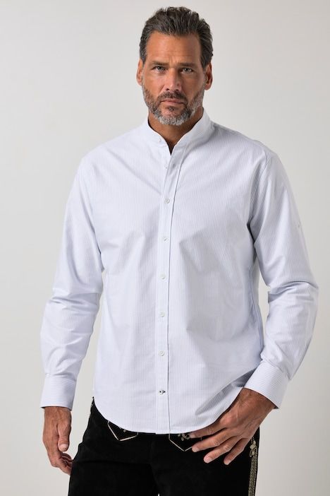 Chemise rayée en lin mélangé, s'inspirant des costumes traditionnels bavarois, manches longues et col officier, coupe Modern Fit - jusqu'au 8 XL
