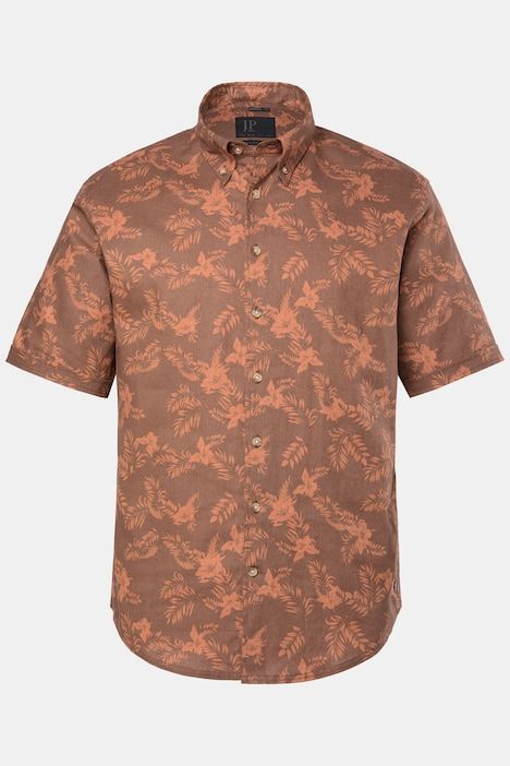 Chemise en lin mélangé, manches courtes et col à pointes boutonnées, coupe Modern Fit - jusqu'au 8 XL