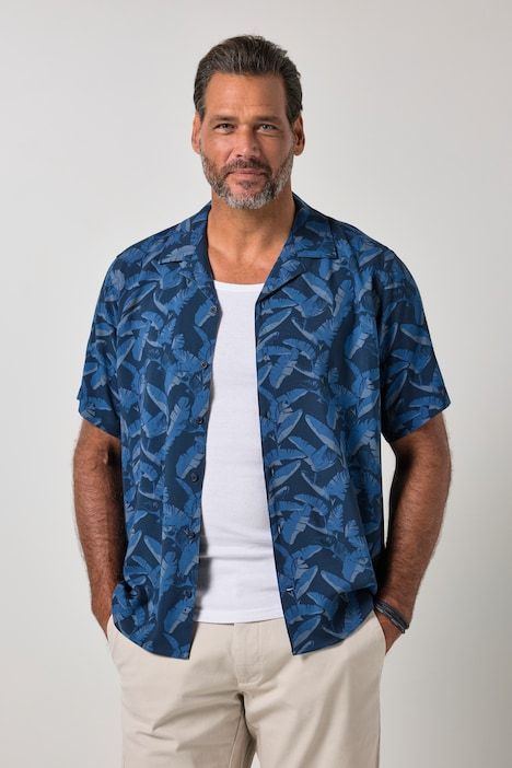 Chemise en viscose, imprimé all-over, manches courtes et col cubain, coupe Cuba Fit - jusqu'au 8 XL