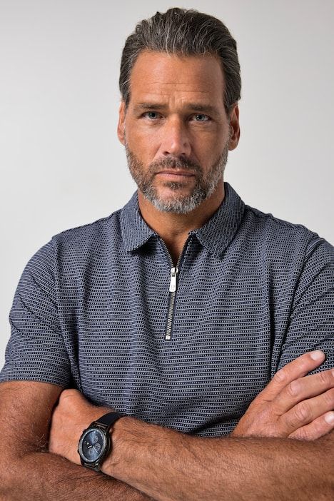 Polo FLEXNAMIC®, tissu Jacquard, manches courtes et fermeture zippée - jusqu'au 8 XL