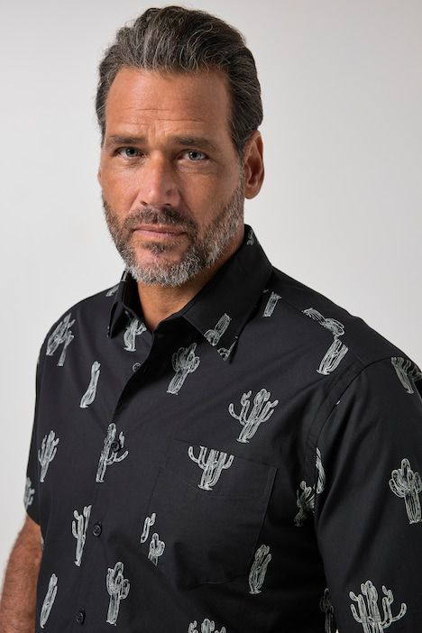 Chemise motif cactus, manches courtes et col Kent, chiffon pour lunettes, coupe Modern Fit - jusqu'au 8 XL