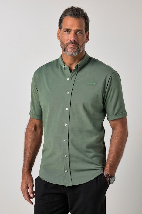 Chemise en piqué ultra-léger, manches courtes et col à pointes boutonnées, coupe Modern Fit - jusqu'au 8 XL