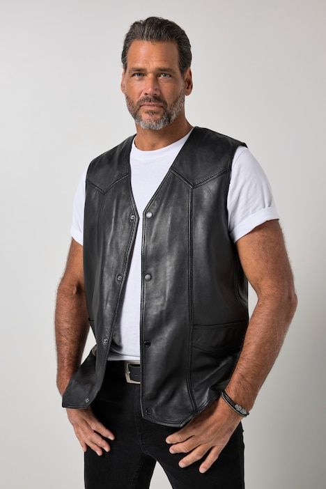 Gilet en cuir d'agneau nappa, 2 poches - jusqu'au 7 XL