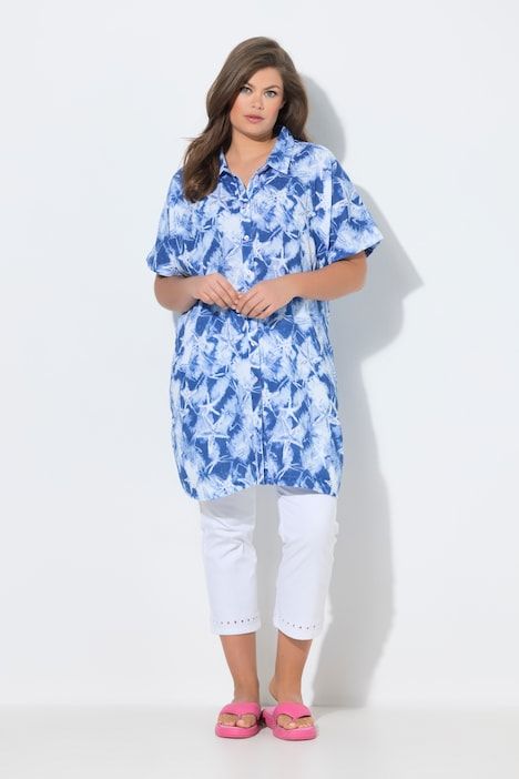 Blouse longue en mousseline. Manches courtes