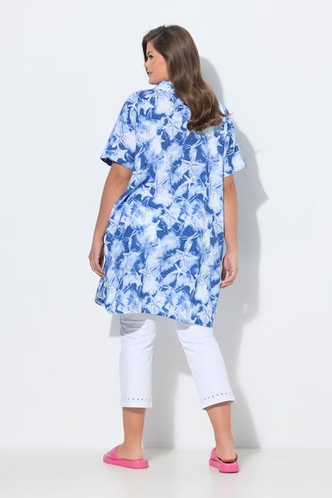 Blouse longue en mousseline. Manches courtes
