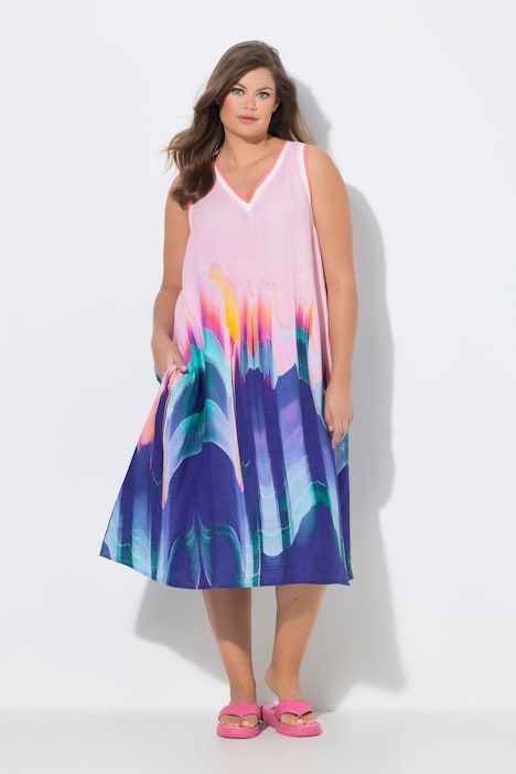 Robe trapèze à bretelles en mousseline, avec décolleté en V