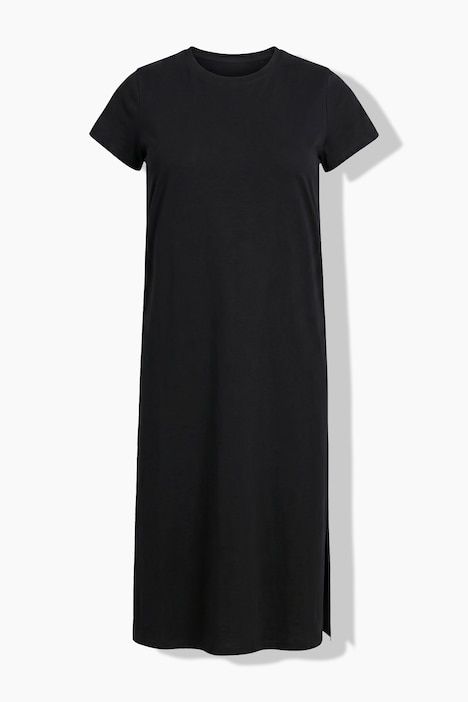 Robe midi, ligne A, jersey, col rond, manches courtes