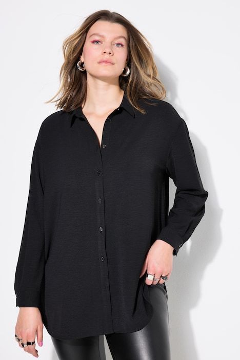 Chemise oversized en tissu crêpe, col de chemise et manches longues