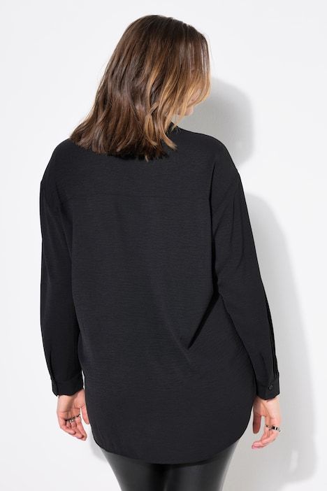 Chemise oversized en tissu crêpe, col de chemise et manches longues