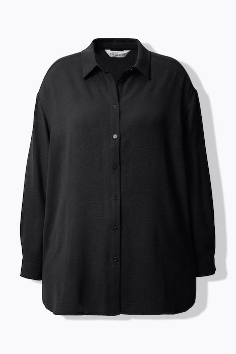 Chemise oversized en tissu crêpe, col de chemise et manches longues