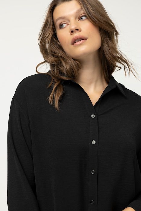 Chemise oversized en tissu crêpe, col de chemise et manches longues