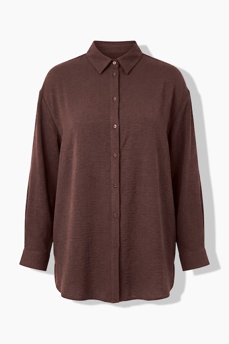 Chemise oversized en tissu crêpe, col de chemise et manches longues